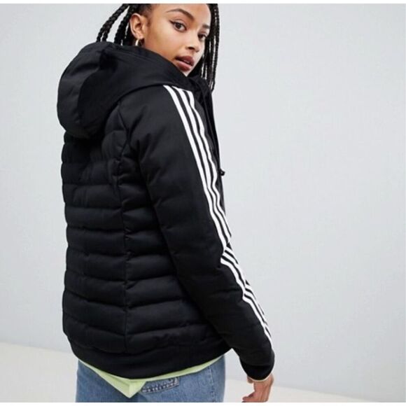 adidas Originals Three Stripe Slim Padded Puffer Jacket, Women’s Size Small, Bla - Picture 2 of 13